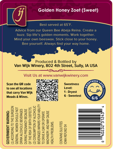Mead: Golden Honey Zoet - 750 ml Bottle